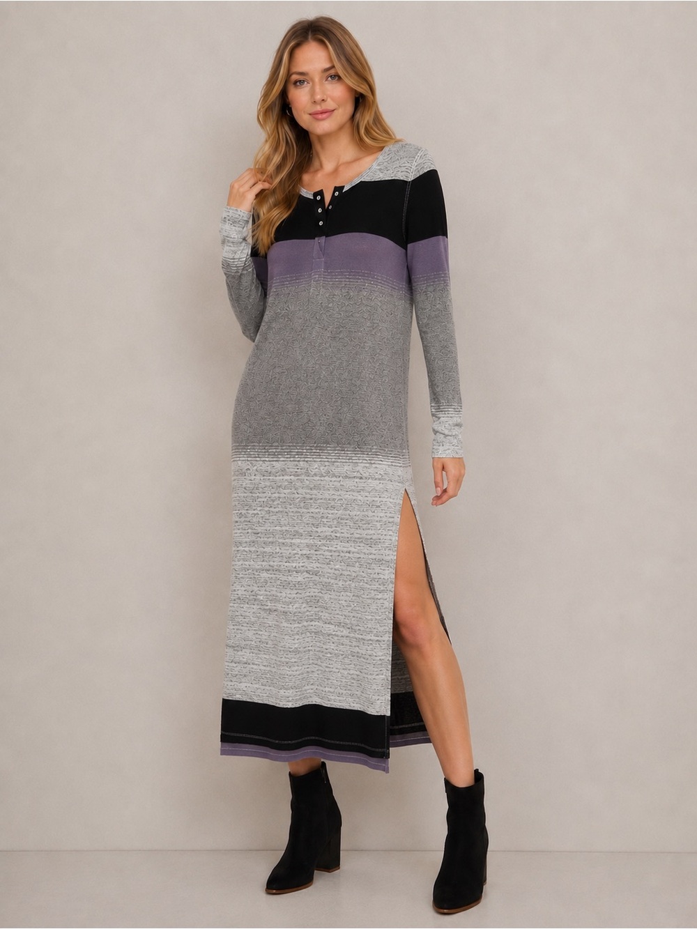 NWT Free People Loretta Maxi Tunic in Grey Combo Small